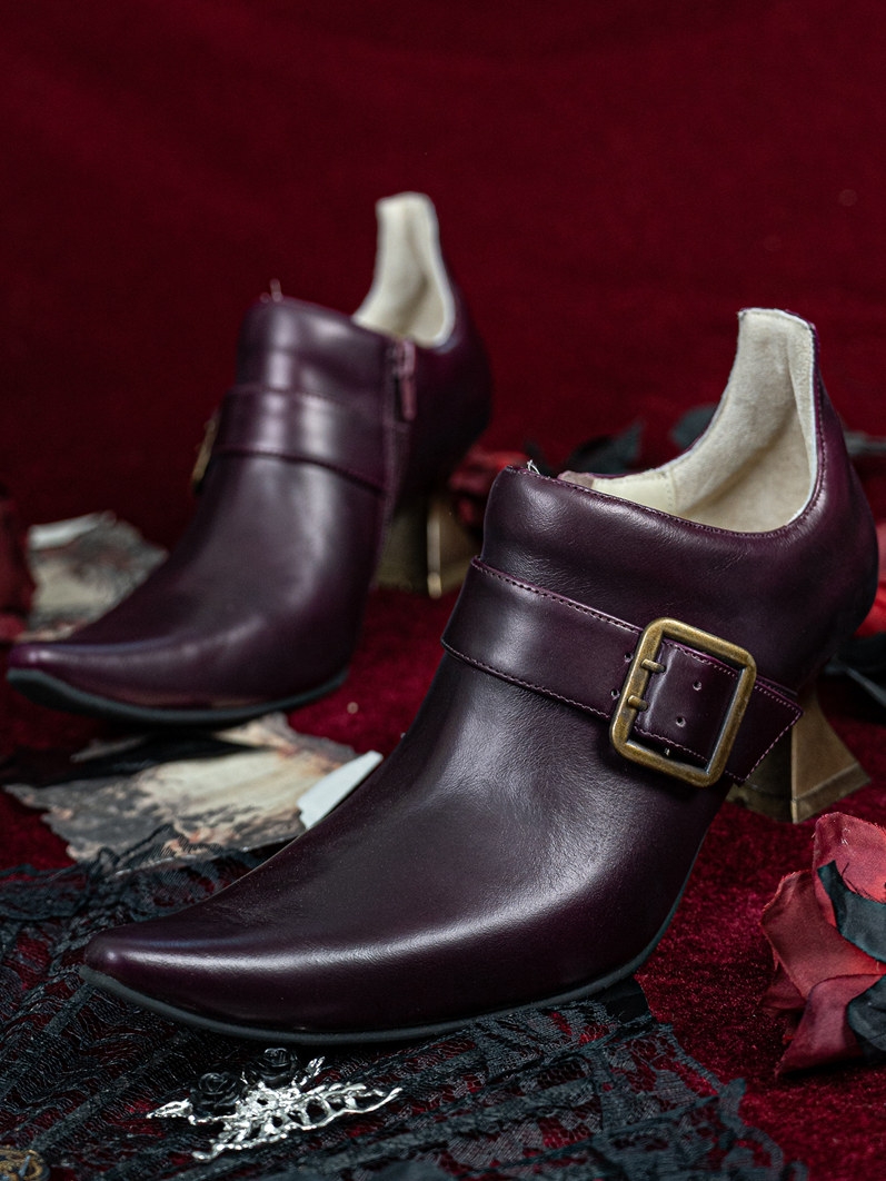 Purple and Golden Buckle Pointed Toe Victorian Shoes