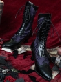 Black and Purple Lace Spliced Victorian Leather Boots