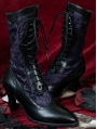Black and Purple Lace Spliced Victorian Leather Boots