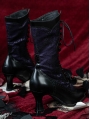 Black and Purple Lace Spliced Victorian Leather Boots