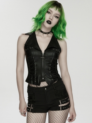 Black Gothic Punk Handsome Lapel Vest for Women