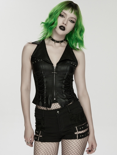 Black Gothic Punk Handsome Lapel Vest for Women