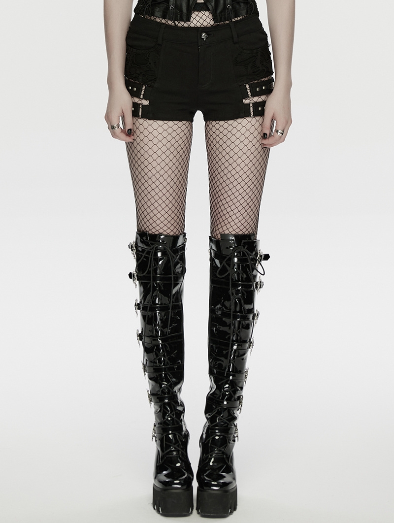 Black Gothic Punk Personality Cutout Shorts for Women