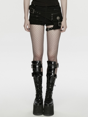 Black Gothic Punk Denim Tattered Shorts for Women