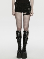 Black Gothic Punk Denim Tattered Shorts for Women