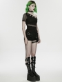 Black Gothic Punk Denim Tattered Shorts for Women
