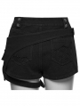 Black Gothic Punk Denim Tattered Shorts for Women