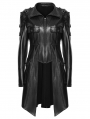 Black Gothic Punk Metal Chain Functional PU Leather Jacket for Women