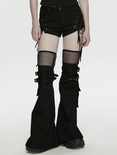 Black Gothic Punk Detachable Flared Pants for Women