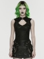 Black Gothic Punk Hollow Out Studded Vest Top for Women