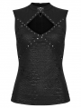 Black Gothic Punk Hollow Out Studded Vest Top for Women