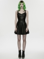 Black Gothic Punk PU Leather Rivets Slip A-Line Dress