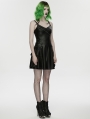 Black Gothic Punk PU Leather Rivets Slip A-Line Dress