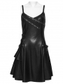 Black Gothic Punk PU Leather Rivets Slip A-Line Dress