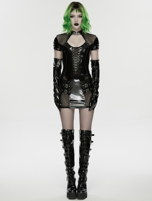 Black Gothic Punk Sexy Gloss Patent Leather Short Dress