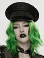 Black Gothic Punk Military Glossy Leather Hat