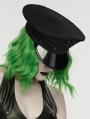 Black Gothic Punk Military Glossy Leather Hat