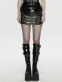 Black Gothic Punk Mesh Spliced Glossy Patent Leather Mini Skirt