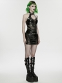 Black Gothic Punk Mesh Spliced Glossy Patent Leather Mini Skirt