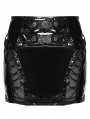 Black Gothic Punk Mesh Spliced Glossy Patent Leather Mini Skirt