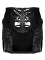 Black Gothic Punk Mesh Spliced Glossy Patent Leather Mini Skirt