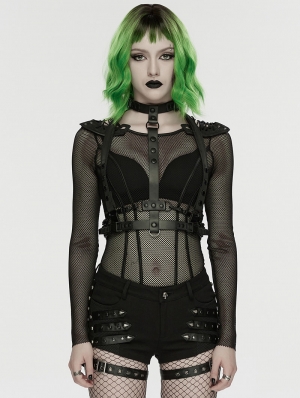 Black and Green Cyberpunk Gothic Skeleton Chain Harness