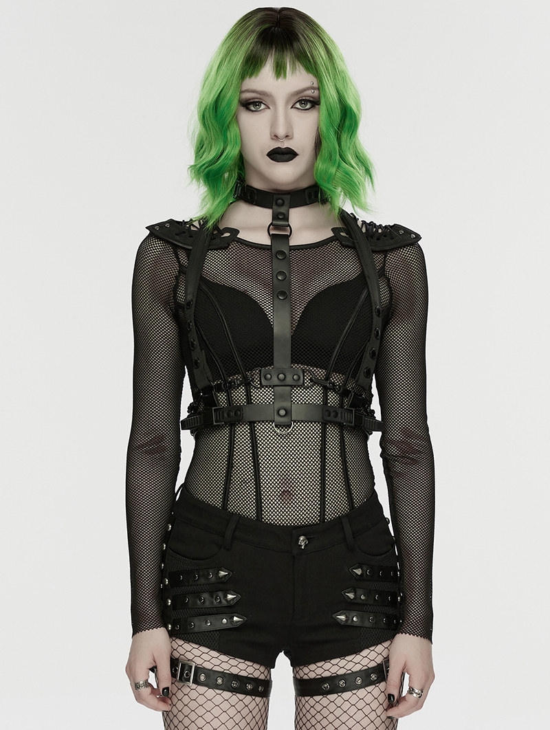Black and Green Cyberpunk Gothic Skeleton Chain Harness