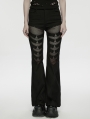 Black Gothic Punk Mesh Spliced Flared Pants for Women