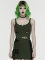 Black and Green Gothic Punk Spider Web Tattered Vest Top for Women