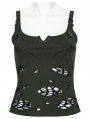 Black and Green Gothic Punk Spider Web Tattered Vest Top for Women
