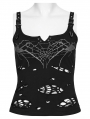 Black Gothic Punk Punk Spider Tattered Vest Top for Women