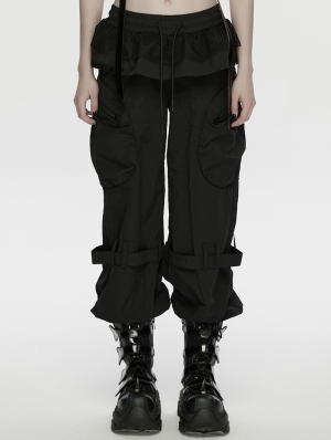 Black Gothic Punk Loose Cuffed Cargo Pants for Women