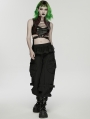 Black Gothic Punk Loose Cuffed Cargo Pants for Women