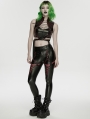 Black and Red Gothic Cyberpunk Mesh Panel Leather Leggings for Women