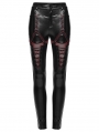 Black and Red Gothic Cyberpunk Mesh Panel Leather Leggings for Women