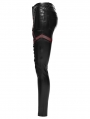 Black and Red Gothic Cyberpunk Mesh Panel Leather Leggings for Women