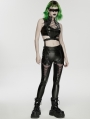 Black Gothic Cyberpunk Mesh Panel Leather Leggings for Women