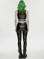 Black Gothic Cyberpunk Mesh Panel Leather Leggings for Women