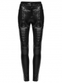 Black Gothic Cyberpunk Mesh Panel Leather Leggings for Women