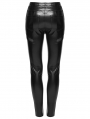 Black Gothic Cyberpunk Mesh Panel Leather Leggings for Women