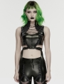 Black Gothic Cyberpunk Buckled Cutout Top for Women