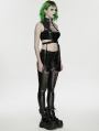 Black Gothic Cyberpunk Buckled Cutout Top for Women