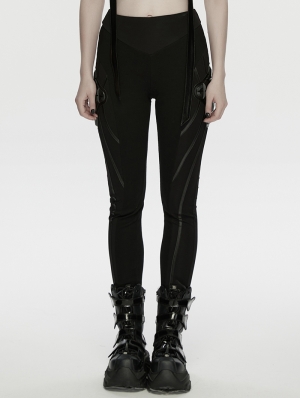 Black Gothic Cyberpunk Leggings for Women