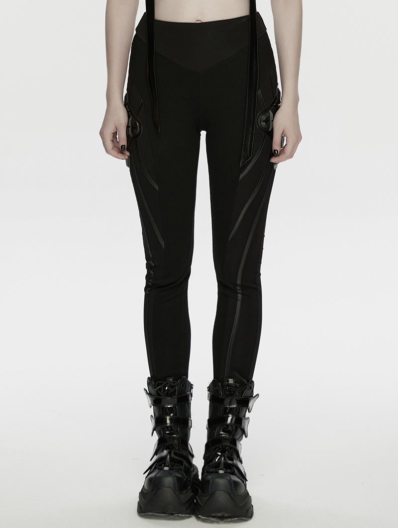 Black Gothic Cyberpunk Leggings for Women