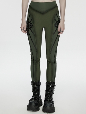 Black and Green Gothic Cyberpunk Leggings for Women