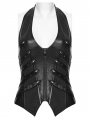 Black Gothic Punk Studded Halter Neck Vest for Women