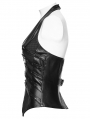 Black Gothic Punk Studded Halter Neck Vest for Women