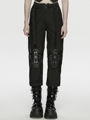 Black Gothic Cyberpunk Buckled Cargo Pants for Women