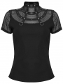 Black Gothic Punk Mesh Spliced Stand Up Collar T-Shirt for Women