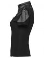Black Gothic Punk Mesh Spliced Stand Up Collar T-Shirt for Women